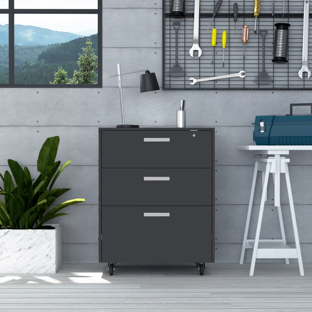 

MultisStorage Cabinet 35 дюймов H, три ящика, четыре колеса, черный