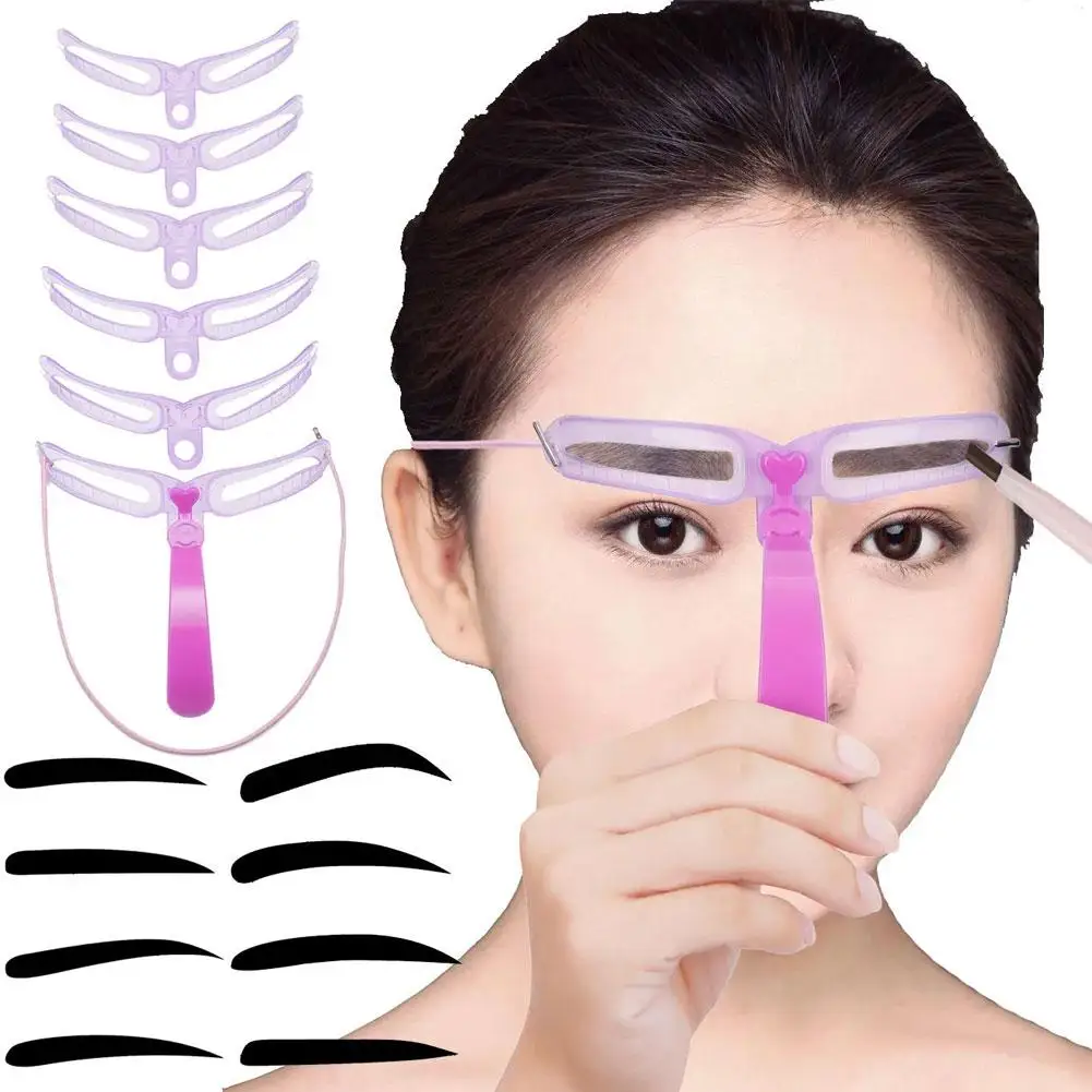 NEW High-end 8 In 1 Reusable Eyebrow Stencil Beauty Grooming Template Shape Brow Stamp Definition Card Brow Makeup Eyebrows N1V4