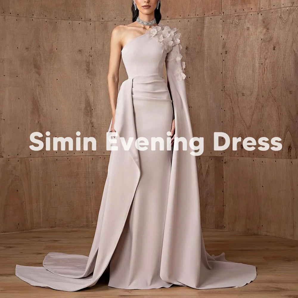 

Simin Women's One-shoulder 3D Flowers Straight Evening Dresses Long Sleeves Floor-Length With Court Train Elegant Dresses 2025