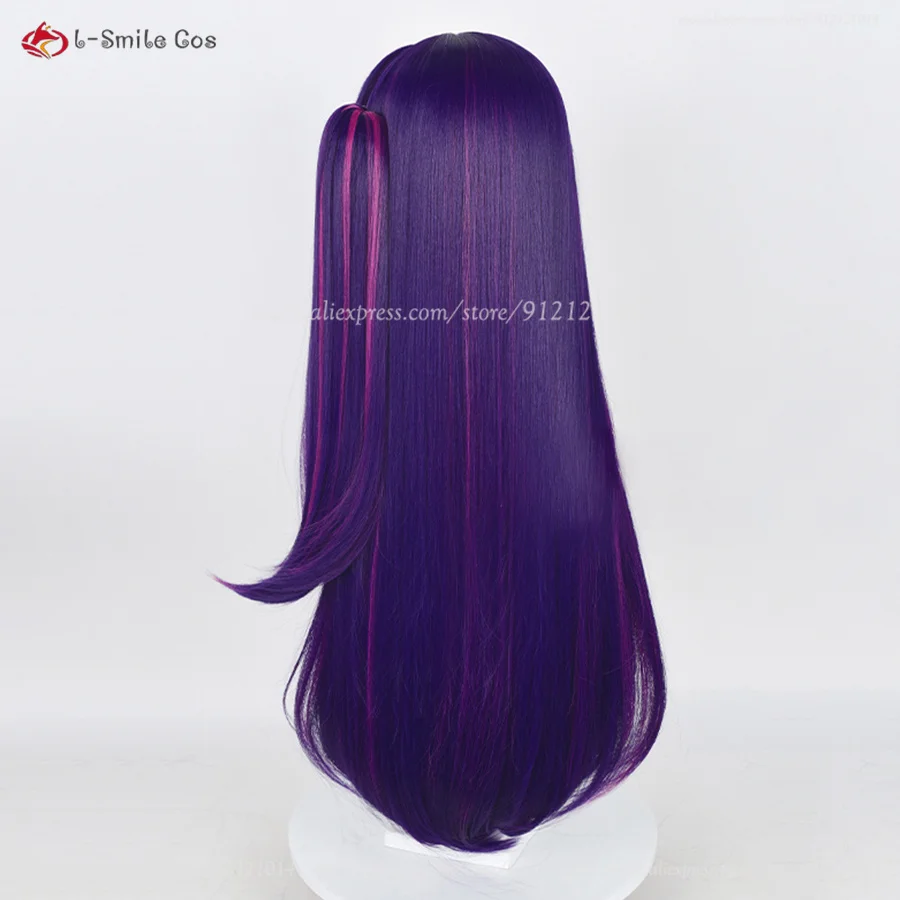 Peluca de Cosplay de Anime Hoshino Ai para mujer, cabello sintético resistente al calor, rosa, resaltado púrpura, 80cm