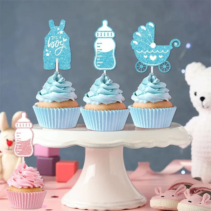 12/24 قطعة صبي أو فتاة كب كيك القبعات العالية الغذاء كيك تحلية يختار للجنسين تكشف لوازم ديكور الحفلات الوردي الأزرق هدايا استحمام الطفل #5