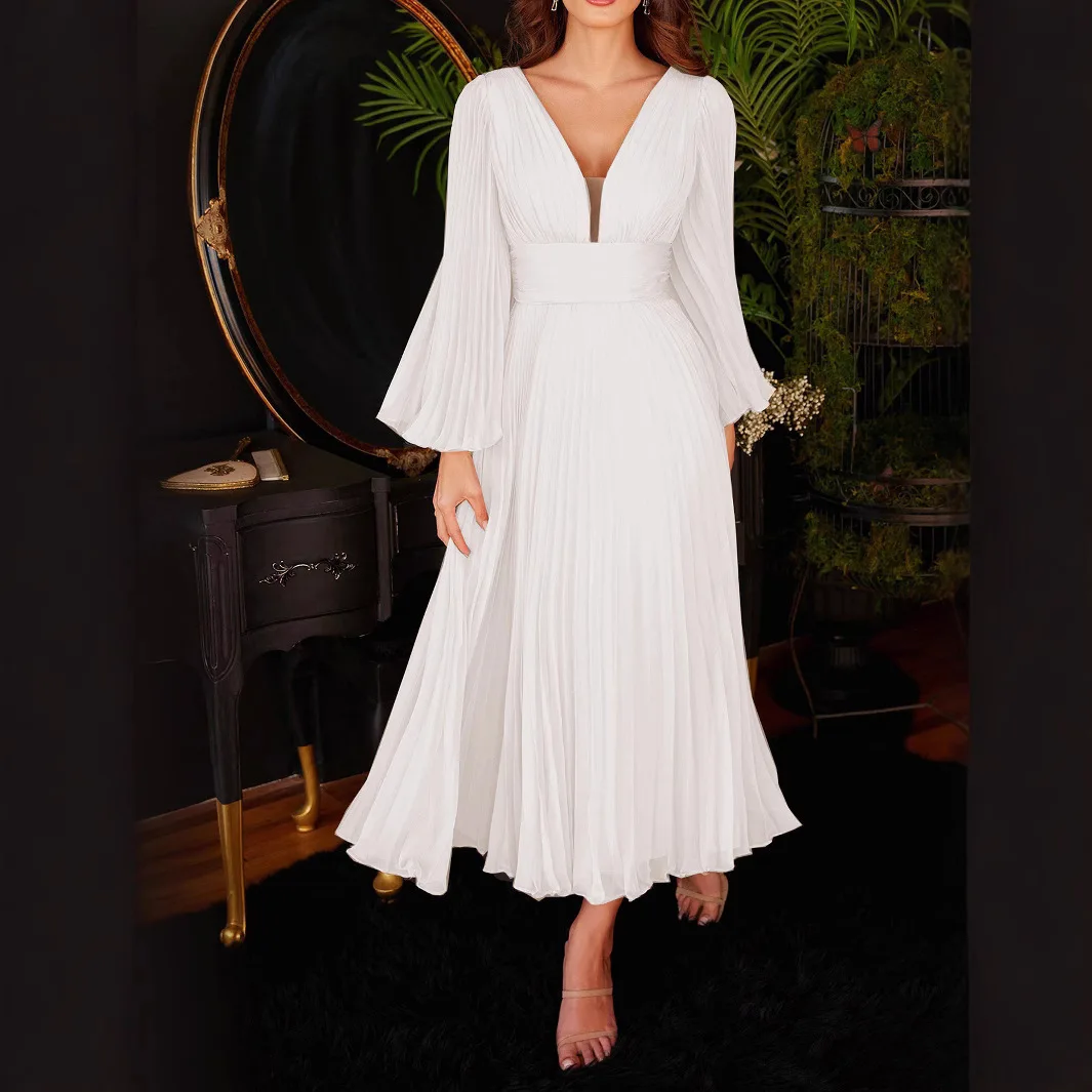 

2024 Autumn/winter New Elegant V-neck Women's Dress Party Evening Dress Evening 2025 Summer Dress Robe Vestido Women Party