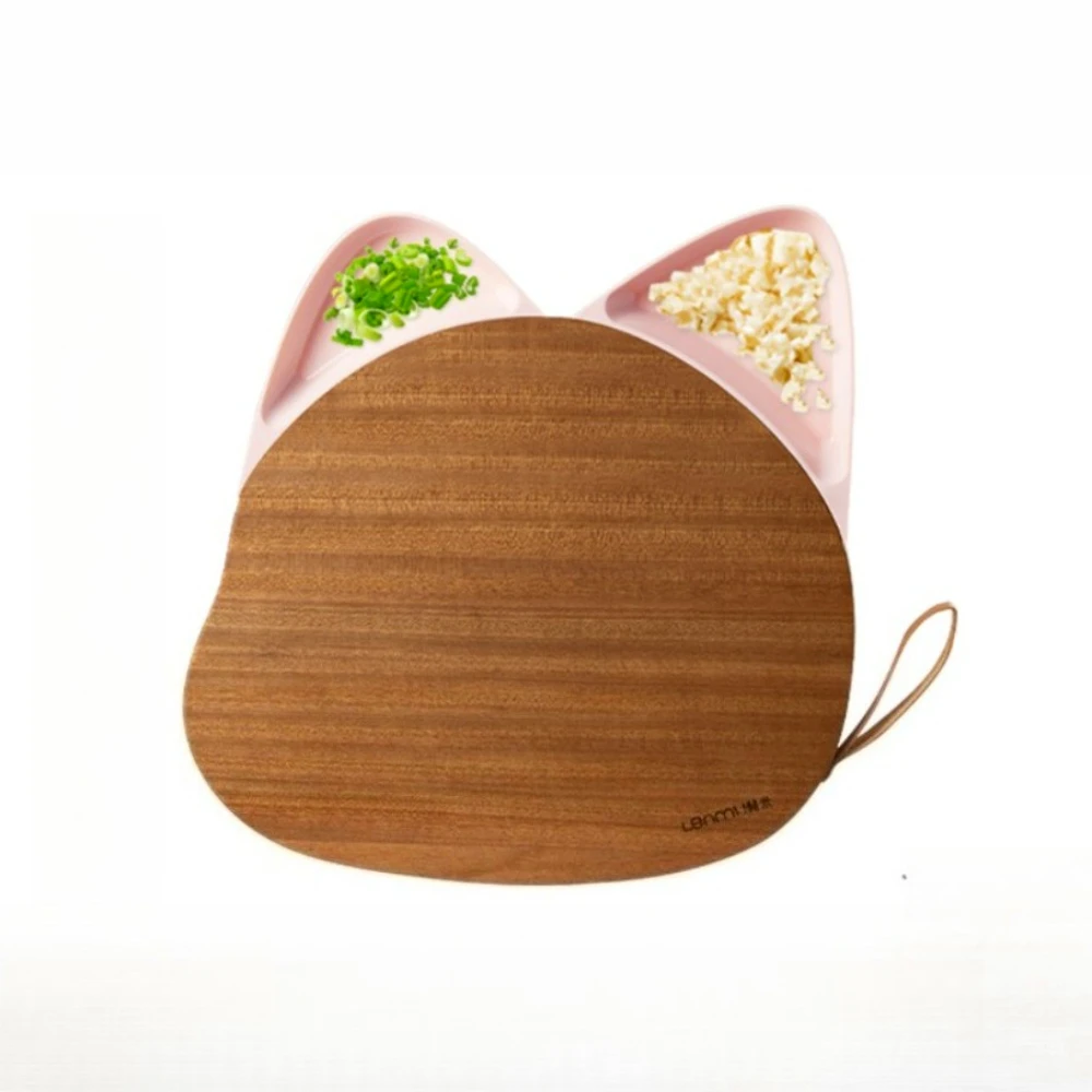 

Solid Wood Cutting Board Food Grade Cat Ear Ebony Cutting Board Antibacterial and Mildew Proof Household Kitchen Accessories