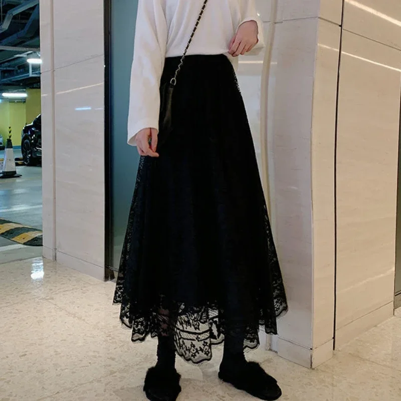 

Solid Skirts Women Simple Lace Designed High Waist All-match Casual Spring Sweet Girls Elegant Comfortable Trendy Ulzzang Chic