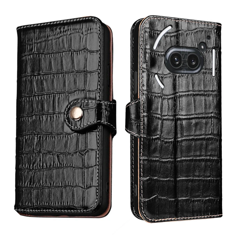 

Genuine Leather Crocodile Texture card Slot Wallet Cover For Nothing Phone (2a) Plus Filp Magnetic button shockproof phone Case