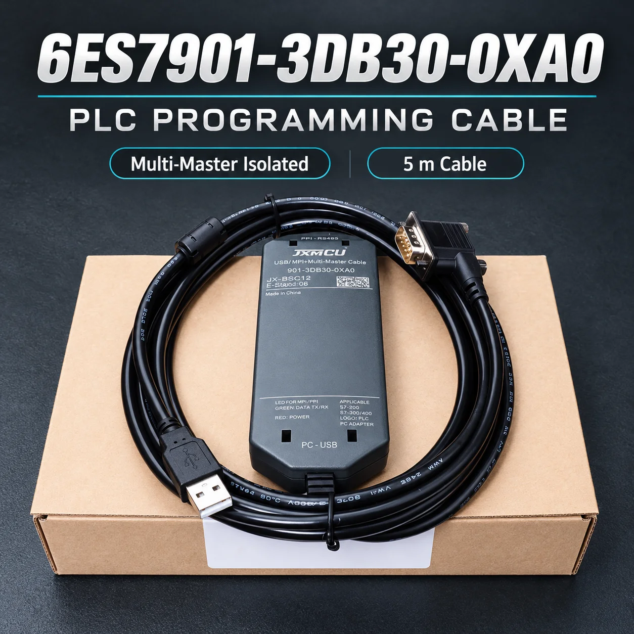 Industrial Isolated 6ES7901-3DB30-0XA0 Download Cable for Siemens S7-200 CN SMART, 5M PPI, Stable Commissioning Transfer Line