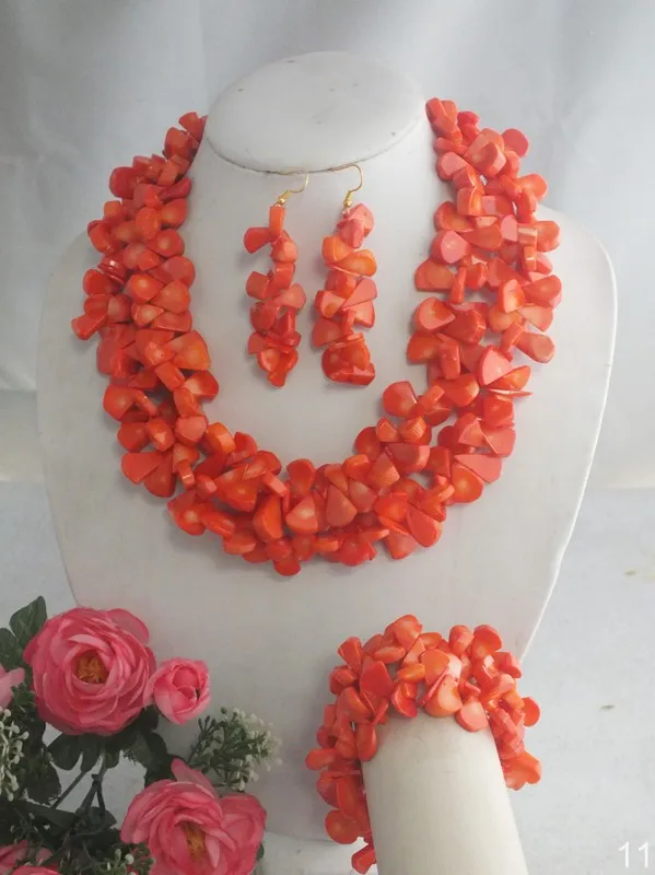 

New Design Hot Pink Coral Jewelry Set For European Wedding 20"