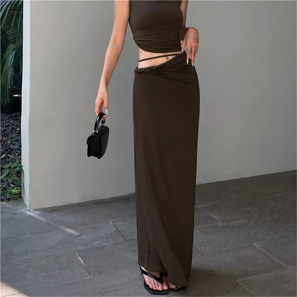 Harajuku long skirts for woman vintage pencil skirt korean fashion streetwear maxi skirt asymmetrical japanese y2k skirt black