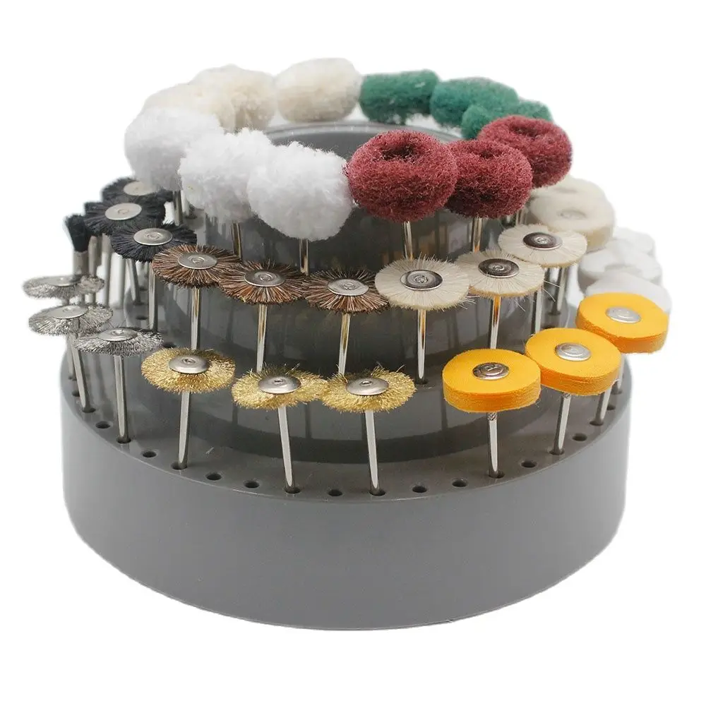 60PCS Jewelry Polishing Mop Brushes Cloth Buffer Polisher Wheel Kit with Drill Bit Storage Case Grinding Tool Tip Stand Organize