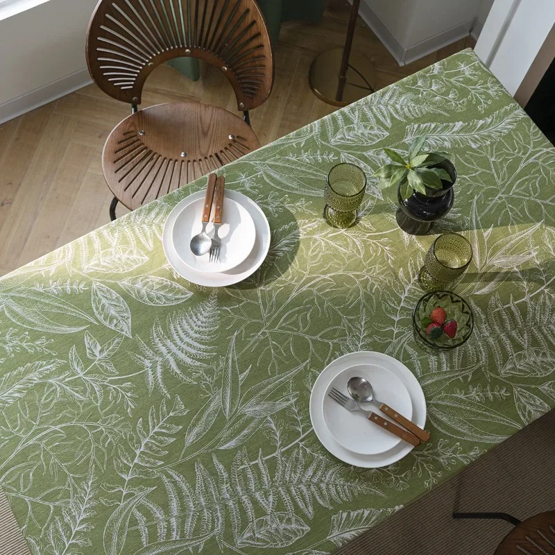 Table Cloth Green Leaf Sketching Dining American Fabric Art Rectangle