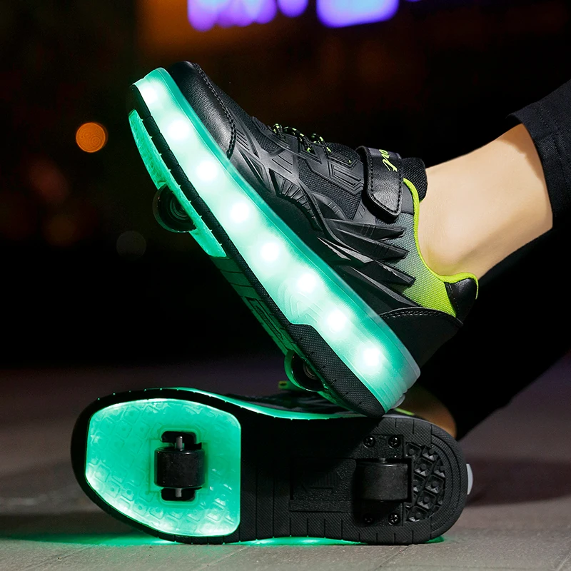 Children's Roller Skates Boys and Girls Two Wheeled LED Luminous Sports Shoes Outdoor Kids Skate Shoes Casual Sneakers Child