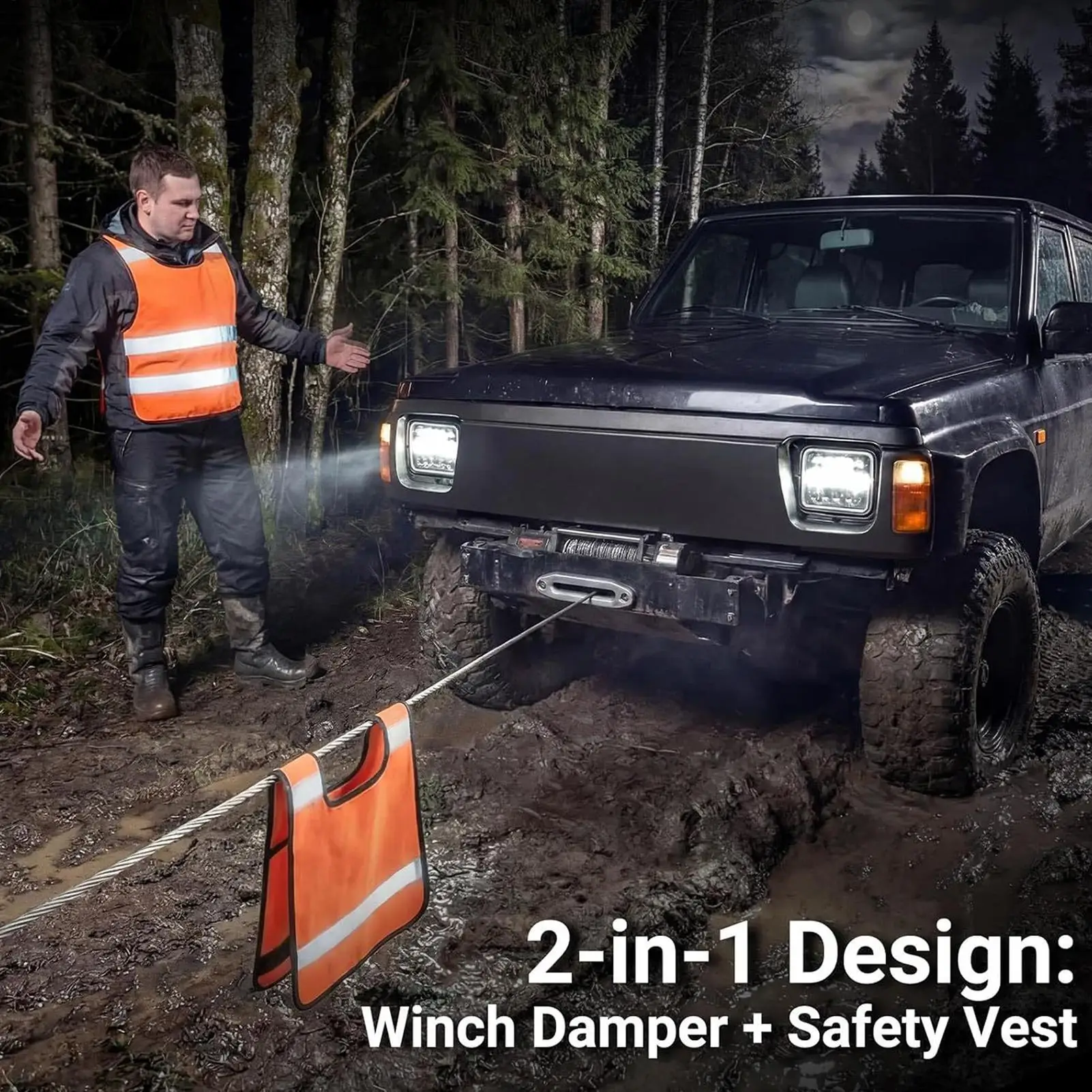 

Winch Damper 2 Pieces Reflective Strips Recovery Safety Cushion Winch Line Cable Damper for Outdoor Vehicle Trailer Mud Desert