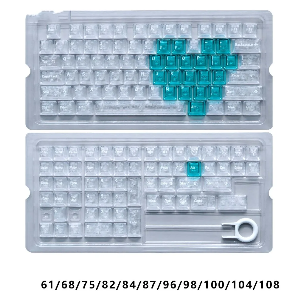 Full Transparent Red Love Heart Keycaps Crystal Clear PBT Transparent Keycaps Set Ice Transparent Cherry Profile PC Keycaps