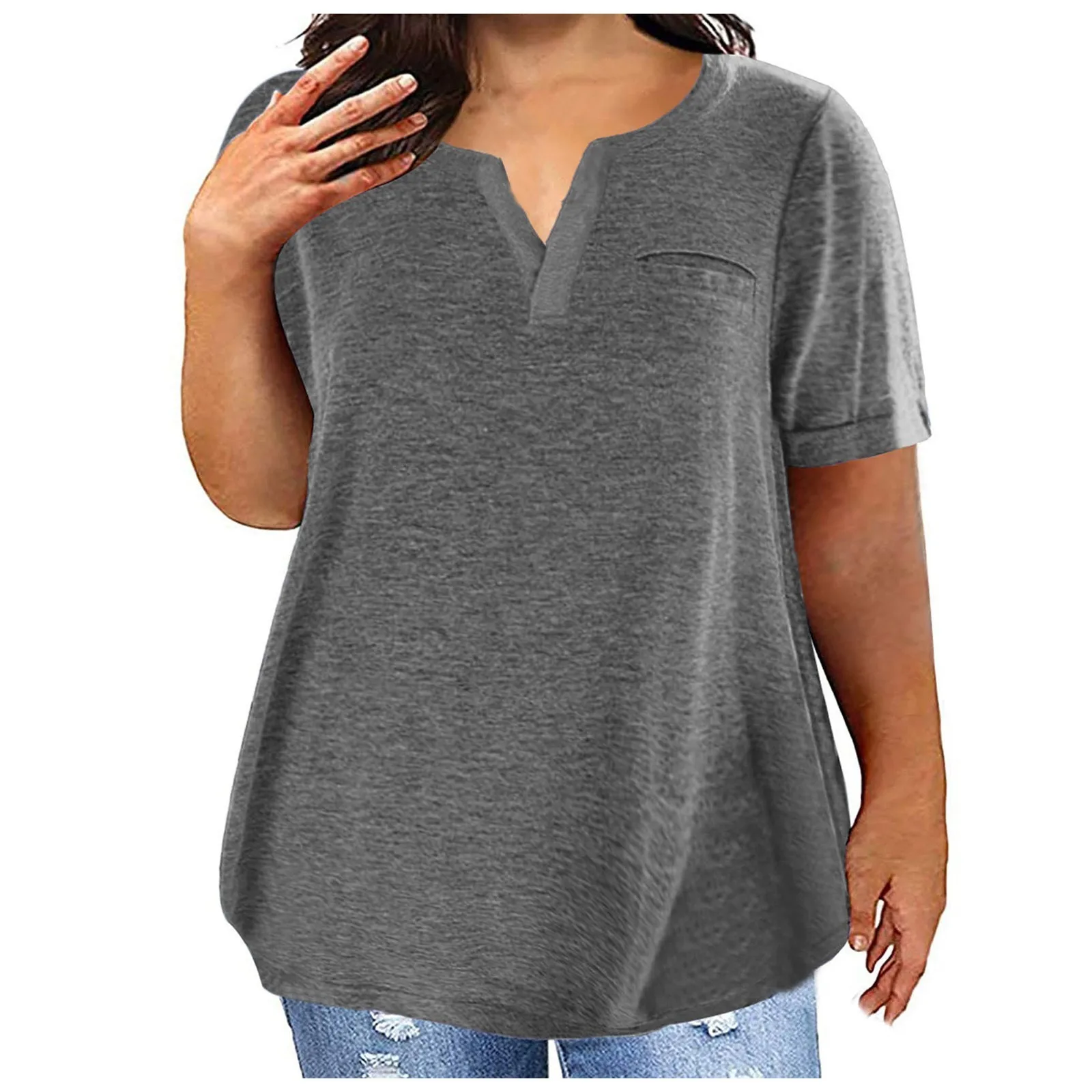 Womens Tops V Neck Short Sleeve Solid Loose Plus Size Leisure Blouses Comfortable All Match Ladies Tops T-Shirts Blouse 2024