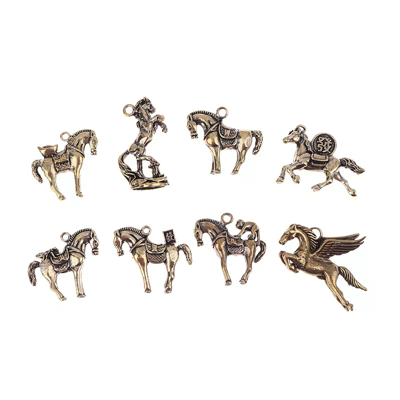 Brass Horse Figurines 2026 Chinese New Year Zodiac Horse Pendant Feng Shui Lucky Statue Home Office Desktop Ornament Crafts