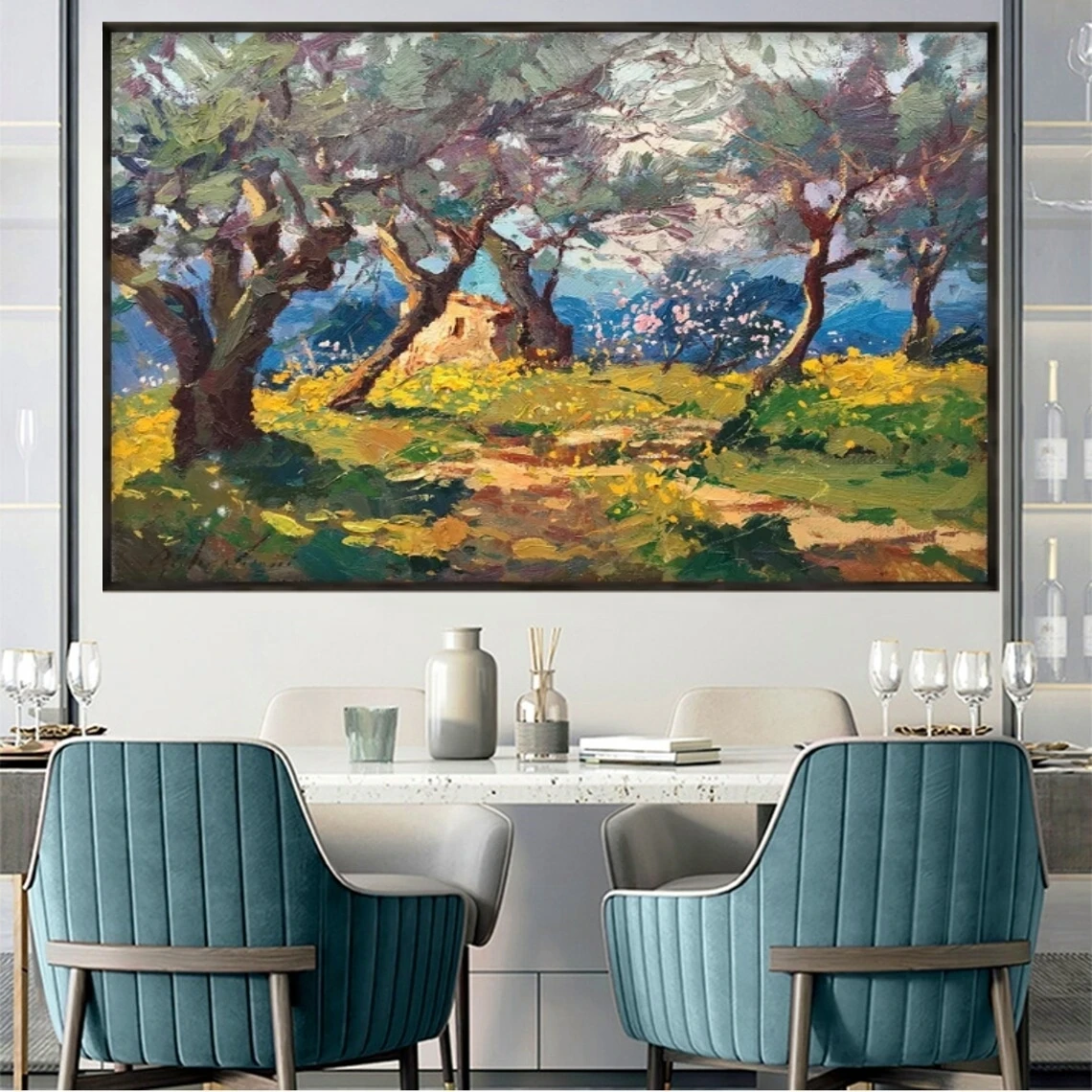 Olive Trees Painting on Canvas, Hand Made Replica Oil Painting, Impressionist Landscape Art, Living Room Wall Decoration Artwork
