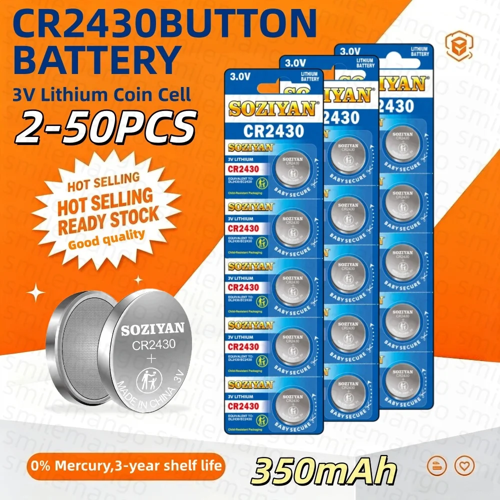 CR2430 3V Lithium Coin Cell Batteries, Suitable for Electronic Scales, Electric Lights, Car Keys, CR 2430 DL2430 BR2430 350mAh