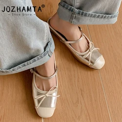 JOZHAMTA Size 33-40 New Women Genuine Leather Increased Heels Slipper Spring Summer Comfort Casual Shoes Woman Summer Sandals