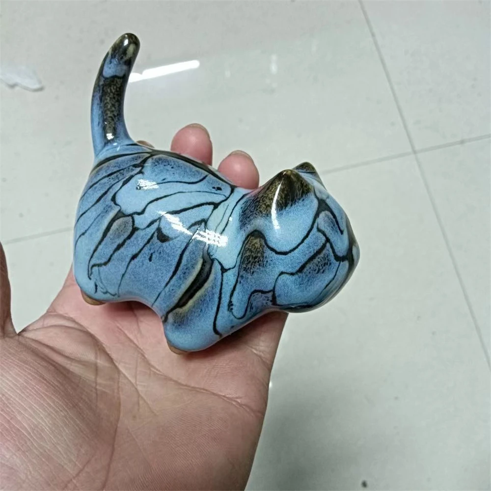 Blue Lasting Appeal Ceramic Tea Pet Cat Tiger Rhino Ornaments Animal Figurines Home Decor Statue Porcelain Rhinoceros Sculpture