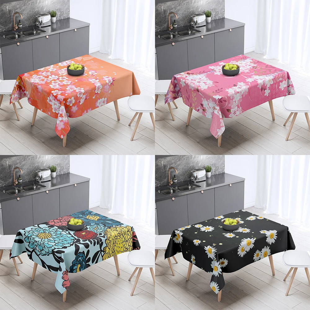 Floral Pattern Printed Tablecloth Home Decor Rectangular Dining Table Party  Stain Resistant  Dust Cover