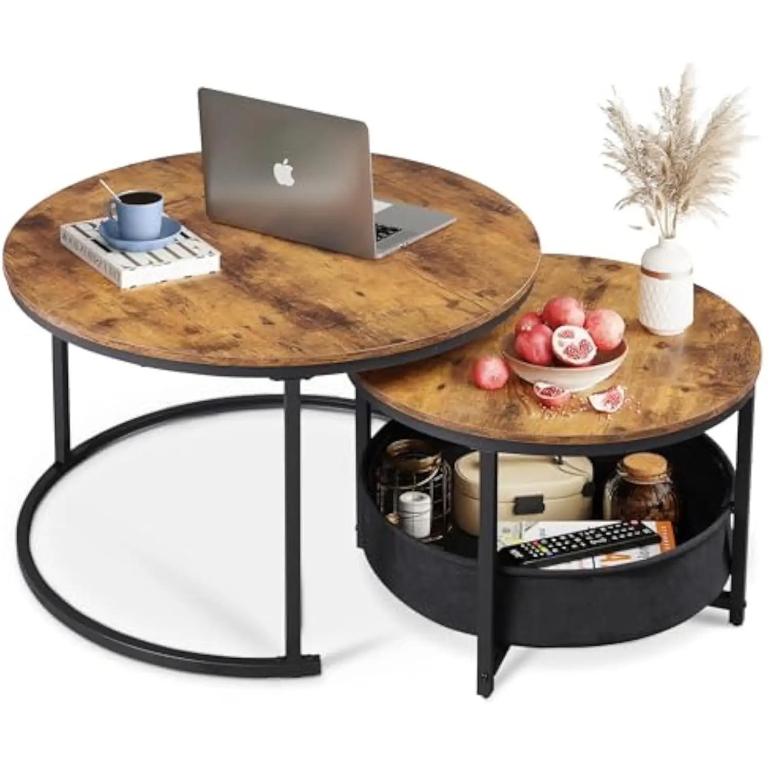 

Round Coffee Table, 31.5 and 23.6 Small Coffee Tables for Living Room, Nesting Circle Coffee Table Set of 2 with Storage for a