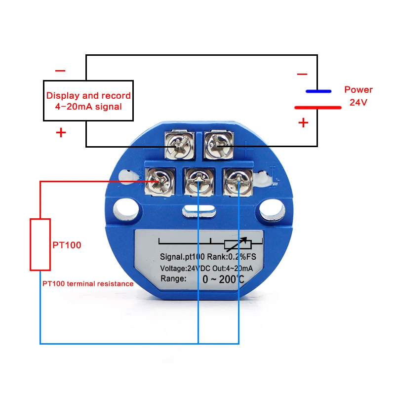 PT100 to 4-20mA 0-600 Celsius Thermal Resistance Converter RTD Input 4-20mA Output Head-mounted Temperature Transmitter