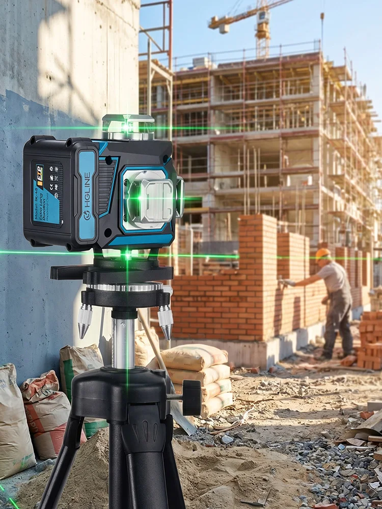 HGLINE 16-Linien-Lasernivelliergerät mit 1M Stativ Selbstnivellierend 360° Horizontal & Vertikal Grüner Laser Baumaschinen-Messwerkzeug