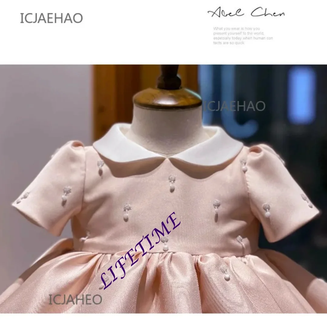 Princess White Gown Customized Party Dress for Baby Girls First Birthday Kids Girl Ceremonial Infant Wedding Dress