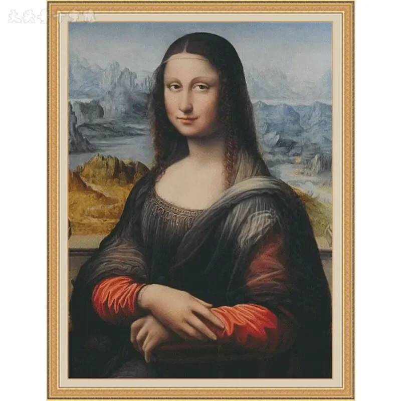 Stamped Cross Stitch Kit 11CT 14CT 16CT Printed Canvas Cotton Thread Embroidery Needlework Wall Decor[ZZ5371-Mona Lisa's Smile]