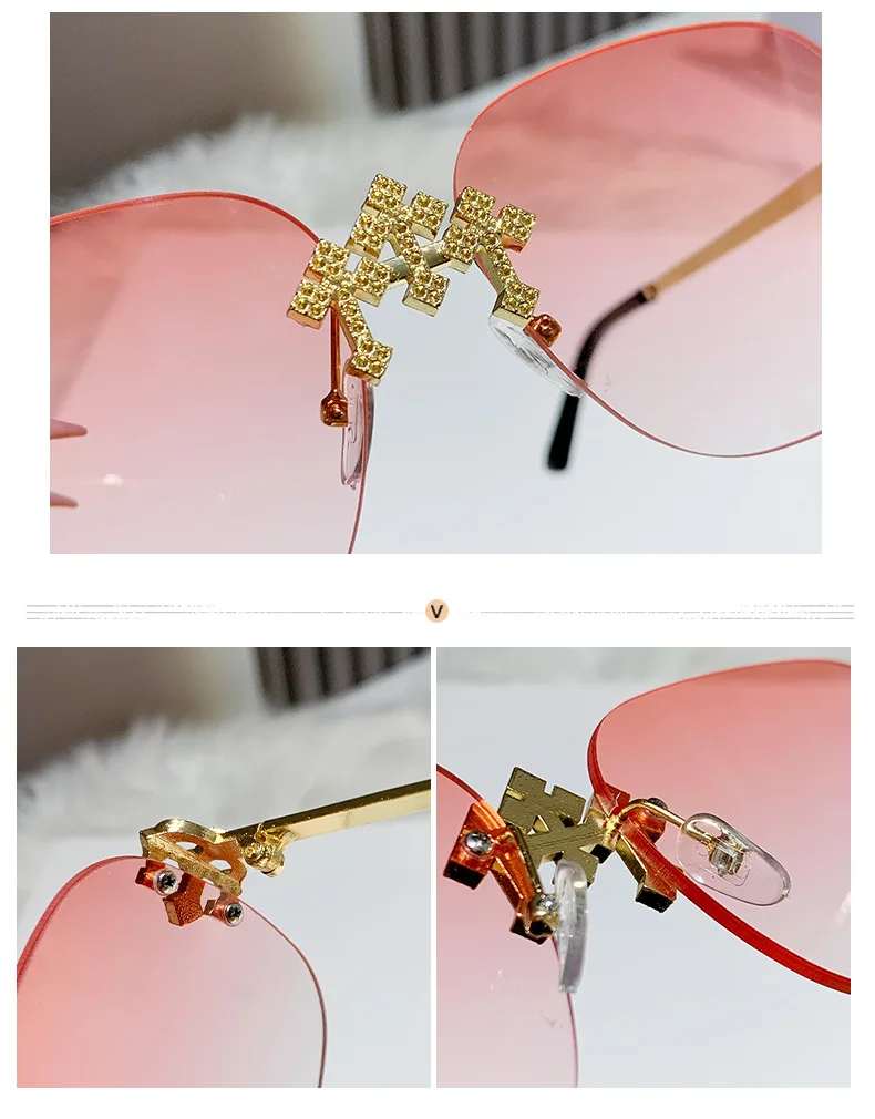 2025 جديد بدون إطار النظارات الشمسية النساء الرجال الراقية موضة واقية من الشمس السيدات ساحة نظارات شمسية سبيكة الساقين Gafas دي سول UV400