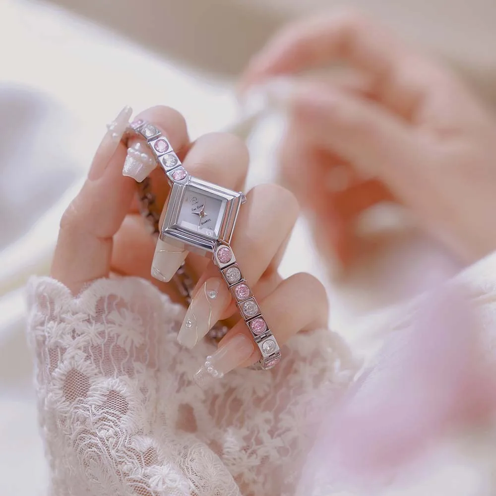 ساعة نسائية أنيقة ذات جودة بسيطة سوار أزرق وردي ساعة يد مربعة الشكل ساعات كوارتز موضة فستان للسيدات هدايا جديدة