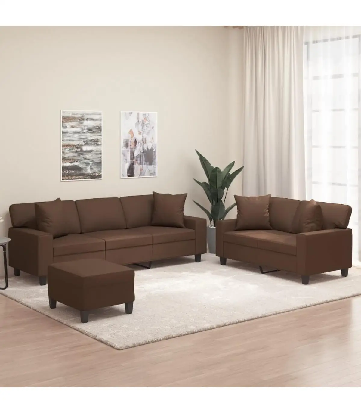 Sofas set of sofas with cushions 3 pieces Brown synthetic leather