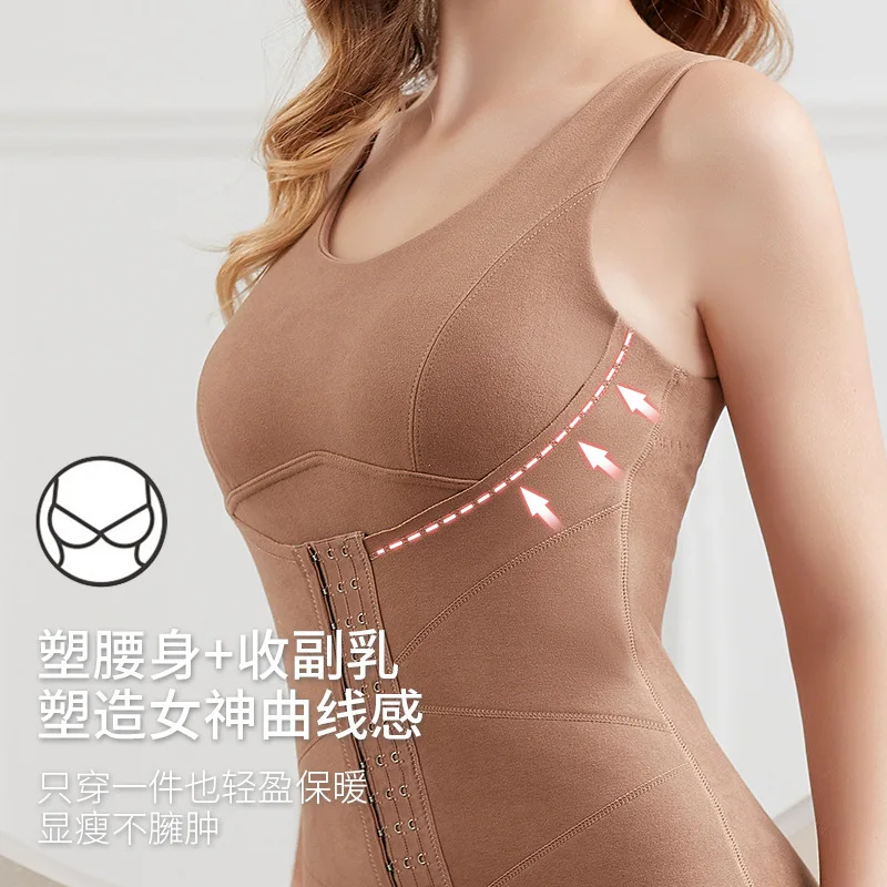 Women Corset Top Thermal Underwear Body Shaper With Bra New Waist Trainer Shapewear Fleece Reducing Girdles Tummy Slimming Belt