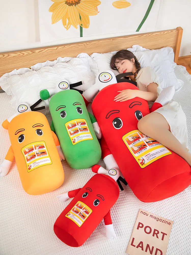 

Cartoon Fire Extinguisher Plush Pillow Stuffed Red Green Yellow Bolster Seat Cushion Back Support Lumbar Decoration Gift