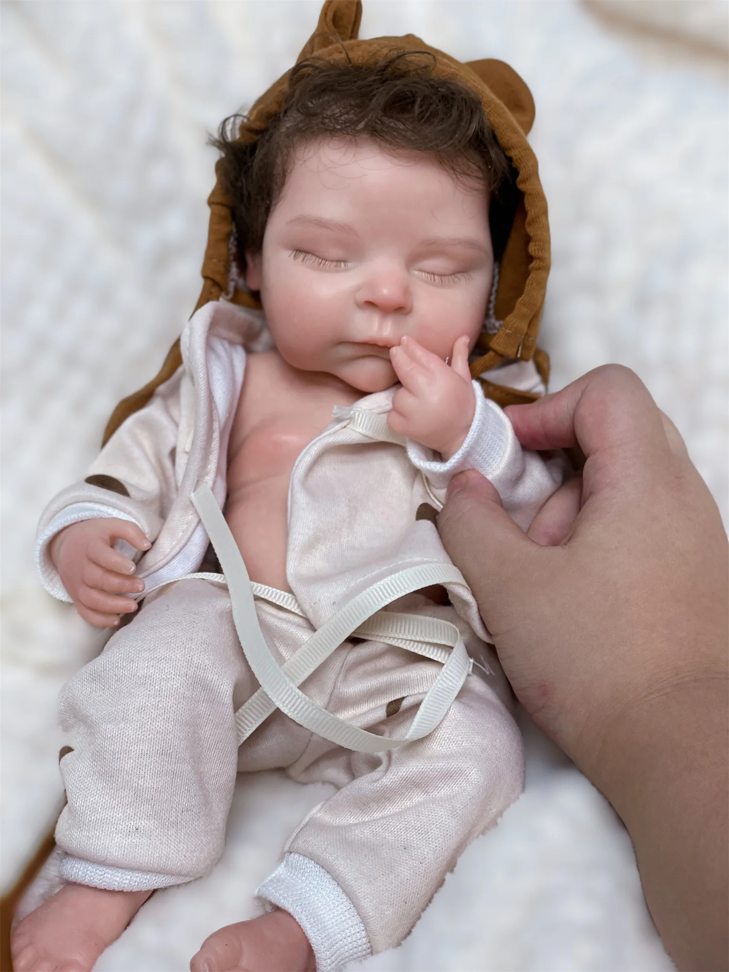 33cm Washable Close Eyes Peaches Solid Silicone Bebe Reborn Girl With Rooted Hair 3D Paint Skin Soft Touch Feeling Newborn Doll