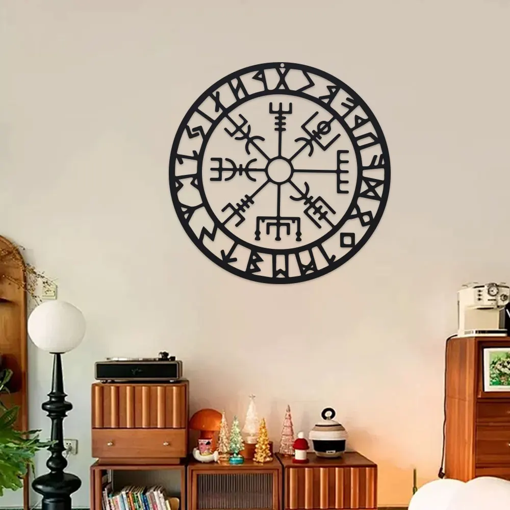 Metal Viking Wall Decor,Nordic Metal Viking Wall Art for Bedroom Living Room Home,Black Distressed Metal Compass Metal Artwork