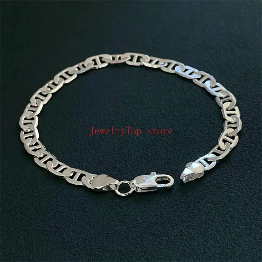 Fine 925 Sterling Silver 6mm Side Shaped Bracelet For Men Women Jewelry y2k Noble cute hot wedding party Gift 20cm 8inch