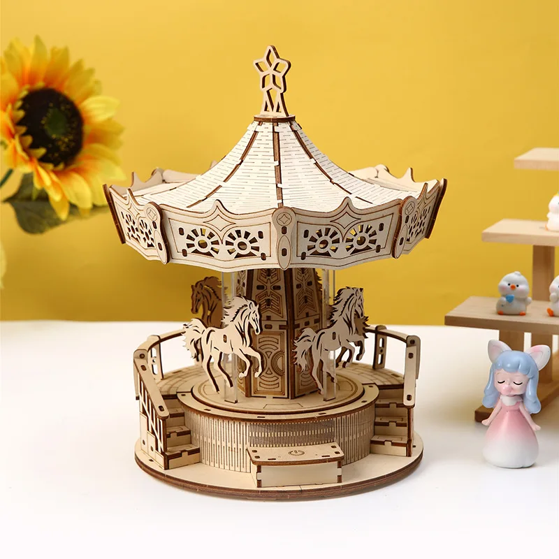 NEUES 3D-Karussell-DIY-Set aus Holz, rotierendes Puzzle für Erwachsene und Teenager, STEM-Spielzeug, Geschenk, Heim-Schreibtisch-Dekoration, Bastelmodellbausätze
