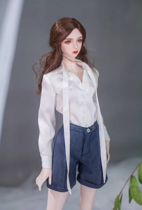 D04-B125 children handmade toy 1/3 girl BJD Doll clothes White ribbon collar shirt 1pcs