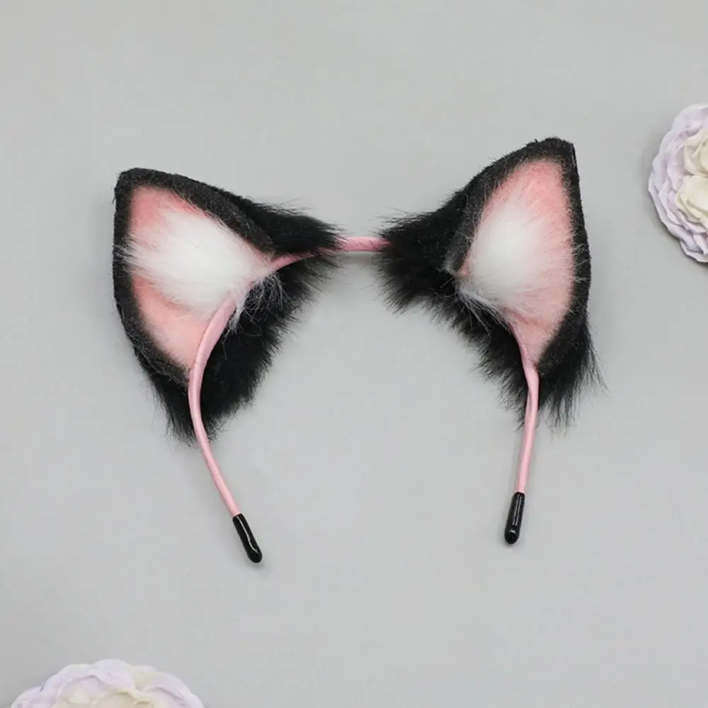 Kawaii Katzen-Wolf-Ohren, 20 cm, Kopfbedeckung, Ohr, schwarz, weiß, weiche Idol-Kopfbedeckung, Katzenohren, niedliche Kopfbedeckung für Baumwolle, Baumwolle, gefüllt