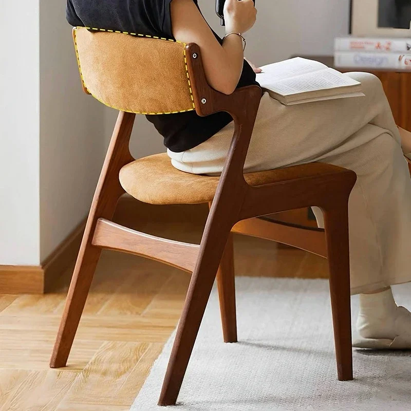 French Vintage Mid Century Soft Pad Solid Wood Dining Chair High Backrest Desk Vanity Stool Study Dressing Table Comfort Decor