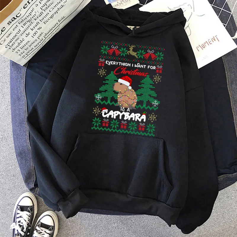 

Funny Christmas Designer Hoodies Cute Capybara Vintage Sweatshirts Unisex Harajuku Y2k Hooded Streetwear Mange Pullovers Clothes