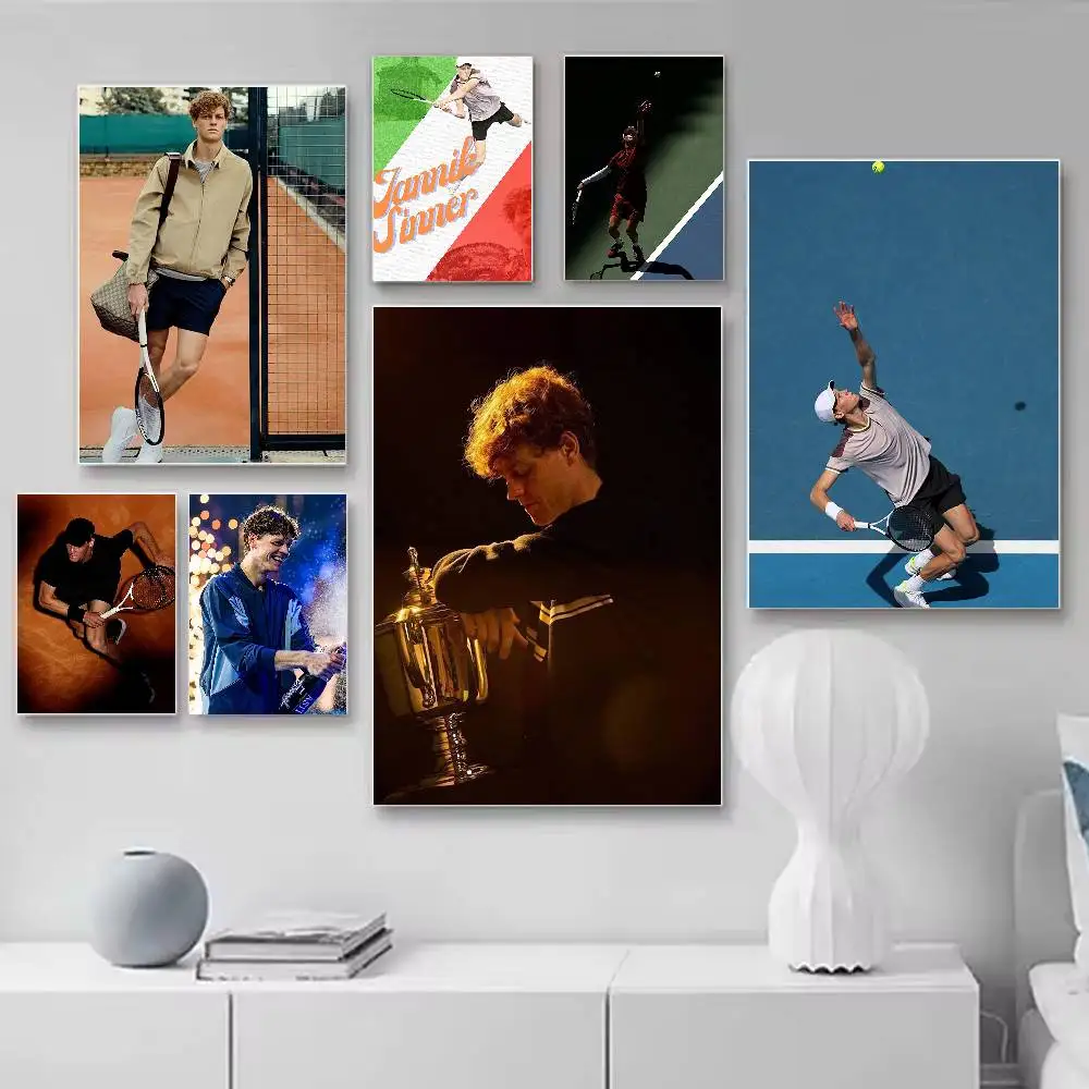 Jannik S-Sinner Italian tennis superstar  Poster HD Self Adhesive Waterproof Wall Art Ideal for Home Office Dorm Gift