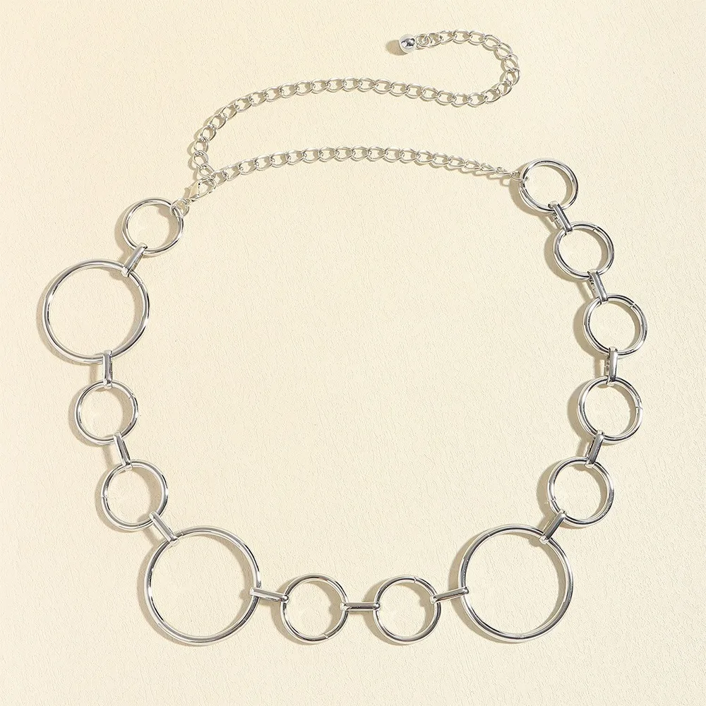 سلسلة الخصر النسائية الفاخرة تصميم بسيط شكل دائرة كبيرة سلسلة معدنية قابل للتعديل فستان الخصر سلسلة الإكسسوارات حزام #3