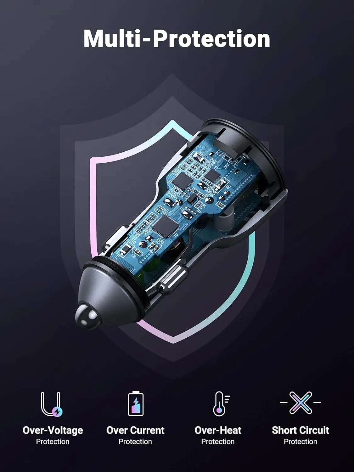 UGREEN USB C 차량용 충전기, 52.5W 타입 C 차량용 충전기 PD 30W&QC 18W, 고속 차량용 충전 어댑터