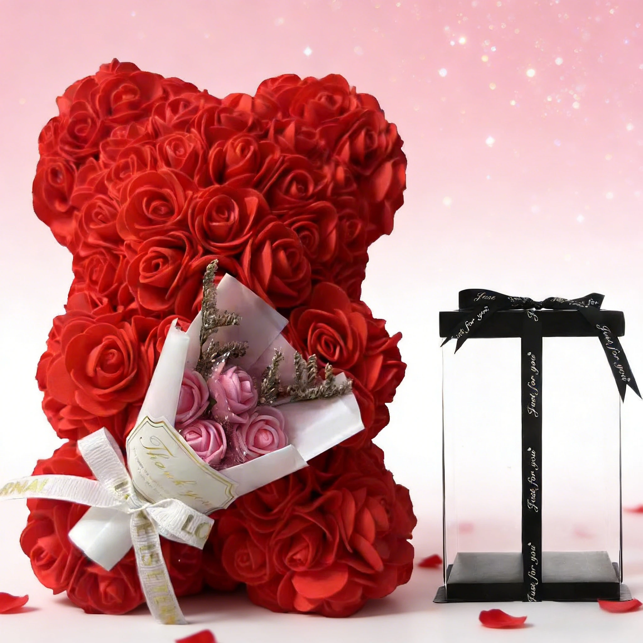 25cm Rose Flower Teddy Bear Gift Set In Premium Box Perfect Valentines Day Present For Her Mothers Birthday Anniversary Romantic