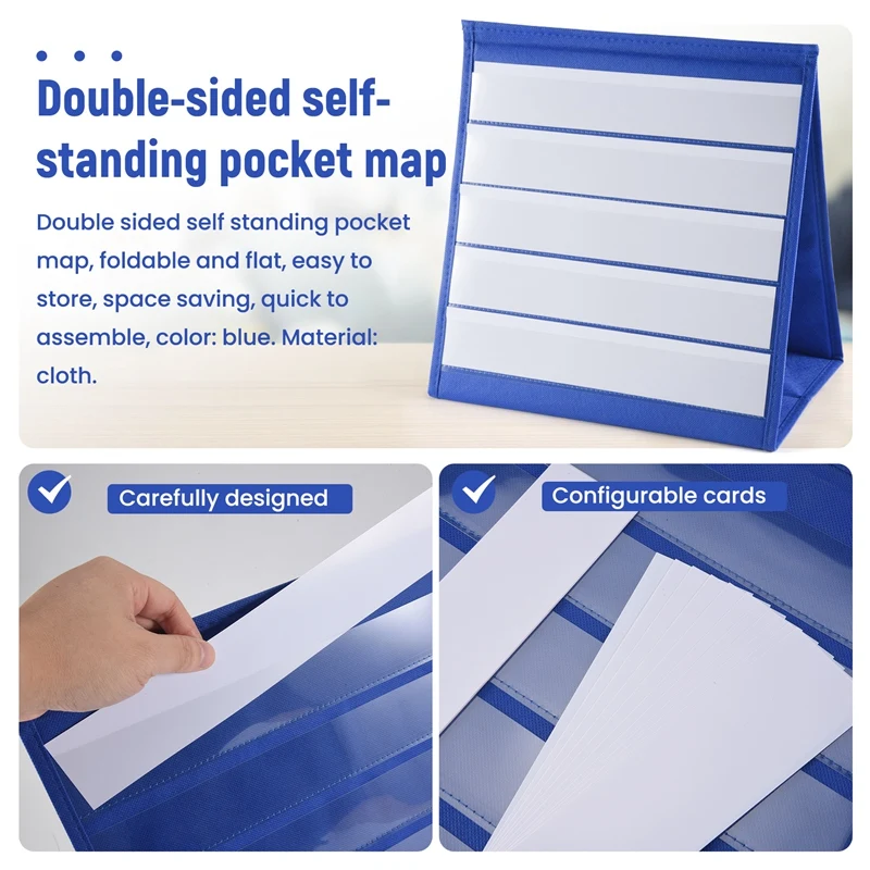 A16R-Tabletop Desktop Pocket Chart Table Top With Bonus 20X Dry Erase Cards,Desktop Tabletop Teaching Pocket Chart Double Sided