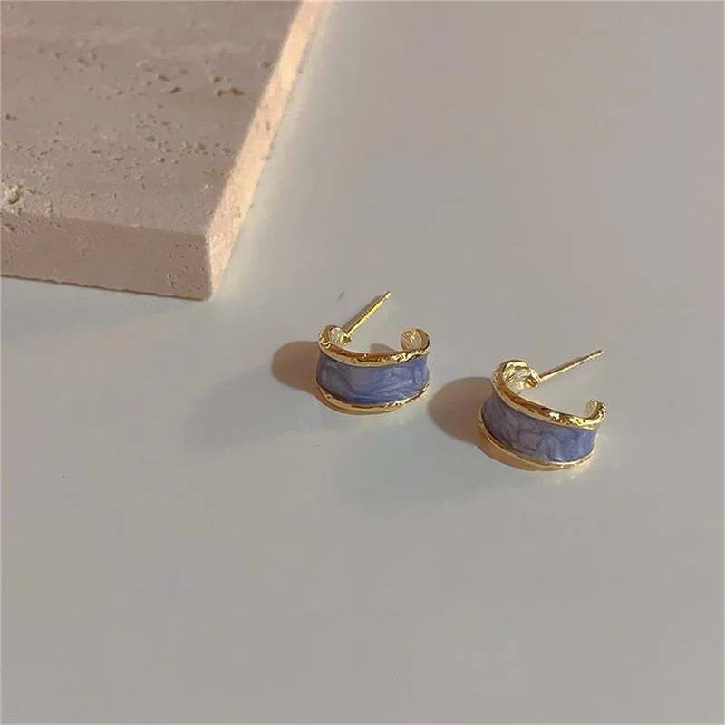 Trendy C-Shaped Oil Drop Stud Earrings For Women aretes de mujer modernos 2023 boucles doreilles femme tendance bijoux Wholesale