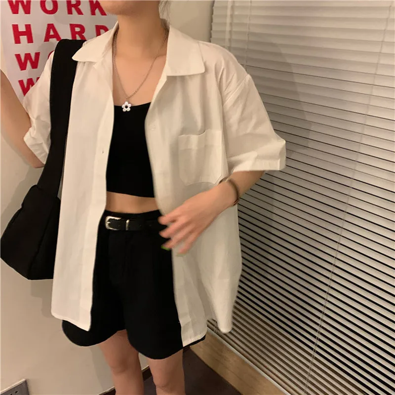 Shirts Women Boyfriend Minimalist OL Style Summer Short Sleeve Feminina Tops Chic Korean All-match Trendy Schoolgirls Clothing