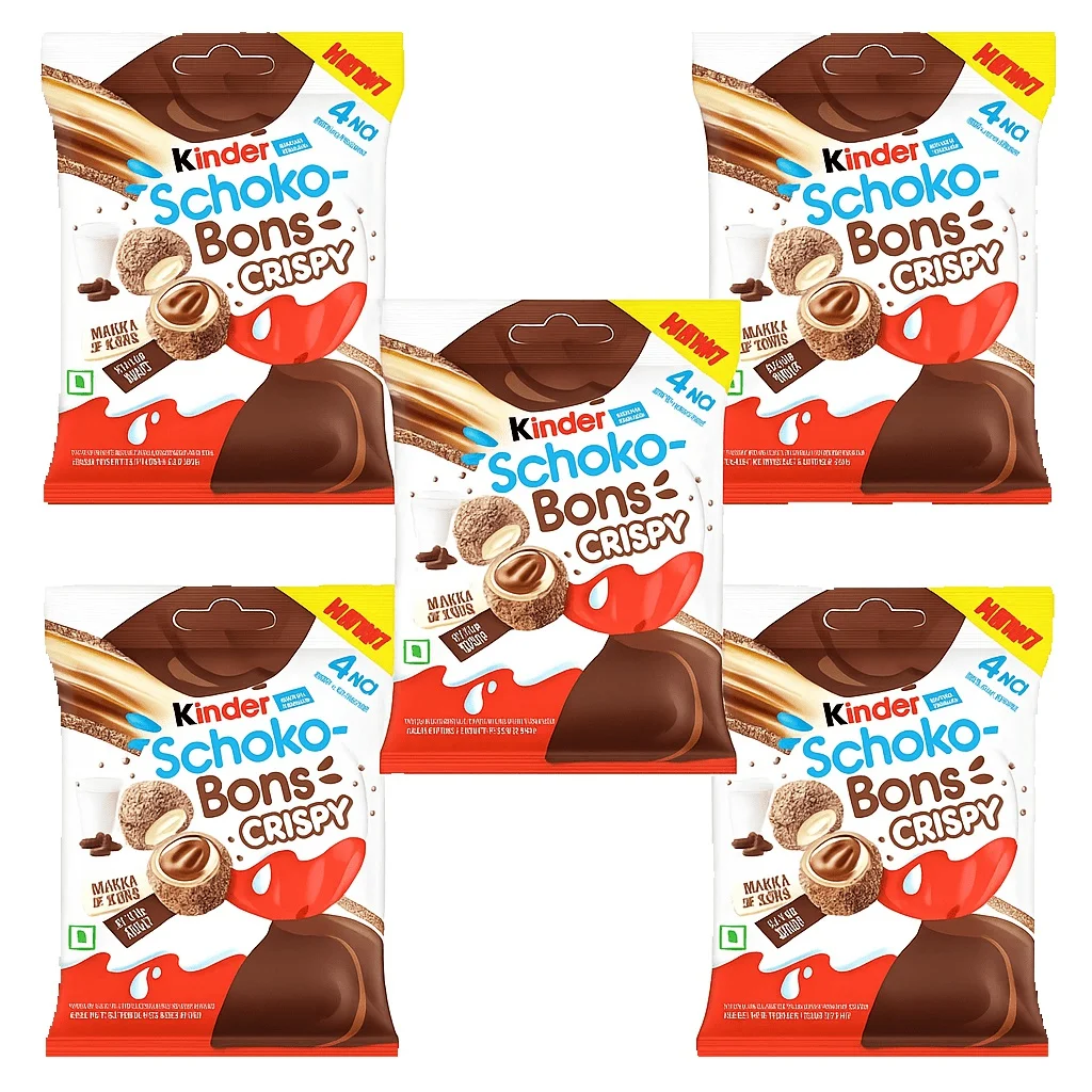 5x Kinder Schoko-Bons Crispy 22g – Knusprige Schokoladenpralinen mit Milchcreme, 110g